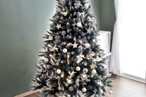 雪化粧のクリスマスツリー