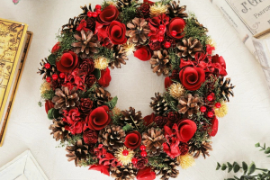 KOBE CRAFTのナチュラルクリスマスリース,レッド