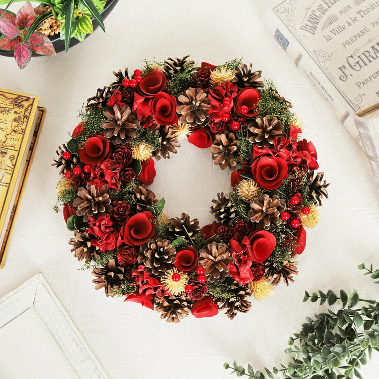 KOBE CRAFTのナチュラルクリスマスリース,レッド